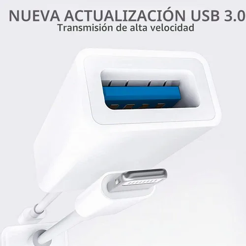 Vista 2 de Adaptador de Lightning a USB para Cámara Apple MFi Certificado, Cable OTG Hembra Lightning USB 3.0 Compatible con iPhone/iPad, Soporta Conexión
