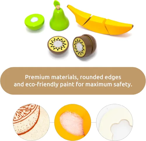 Vista 2 de Juego de frutas para cortar frutas – Accesorio de cocina de madera para jugar, accesorios de juego de simulación, juguetes de madera para cortar