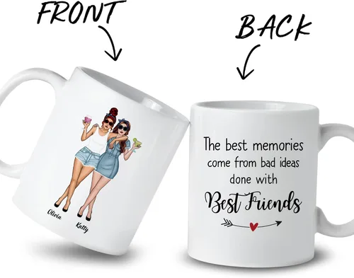 Vista 2 de Gossby Taza de café personalizada para mejores amigas, regalo personalizado para mujeres con nombre, cumpleaños, Navidad, regalo de taza de larga