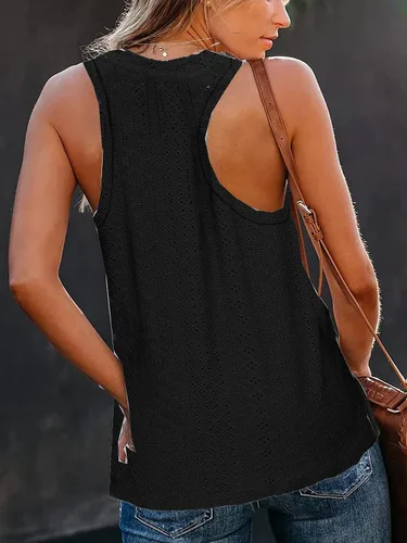 Vista 2 de JAWINT Camisetas sin mangas con cuello en V profundo para mujer, bordadas, casuales, lindas, holgadas