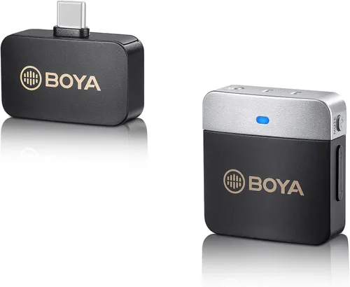 Vista 10 de BOYA Micrófono Lavalier inalámbrico de 2.4 GHz Duan Channel Sistema de micrófono inalámbrico con transmisor y 1 receptor para cámara iPhone