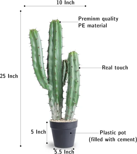 Vista 2 de Cactus artificial grande de 25 pulgadas para decoración del hogar, jardín, oficina, tienda