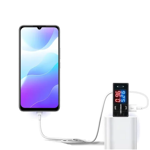 Vista 5 de Medidor de potencia USB, medidor de corriente y voltaje digital CC con pantalla azul y roja, amperímetro USB multifunción para probador USB-C