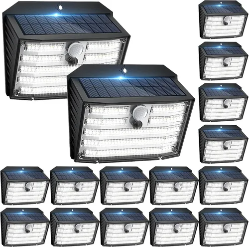 Vista 11 de CLAONER Luces solares para exteriores [126 LED], luces inalámbricas con sensor de movimiento, luces de seguridad impermeables IP65, 3 modos, ángulo