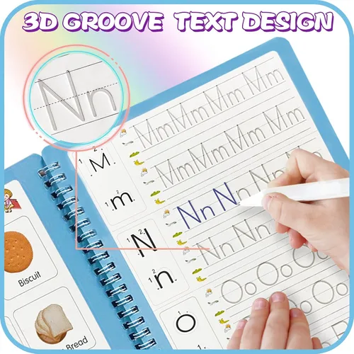 Vista 6 de Cuaderno de escritura de práctica mágica de gran tamaño mejorado para niños, cuaderno de copias reutilizable preescolar para niños de 3 a 8 años