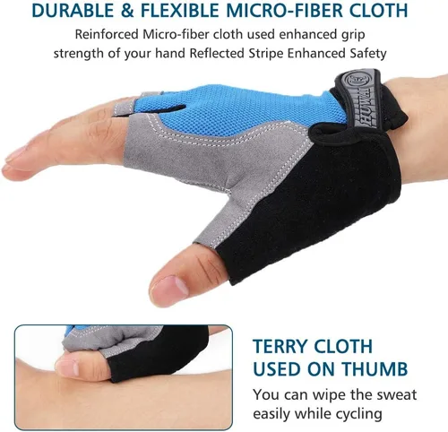 Vista 6 de Accmor Guantes de ciclismo para hombres y mujeres, guantes de ciclismo de medio dedo, guantes de bicicleta de carretera MTB, guantes antideslizantes