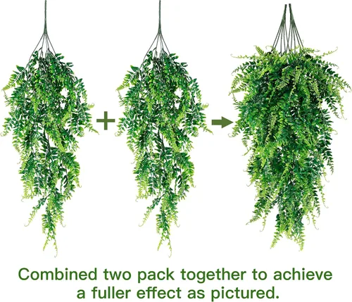 Vista 6 de Sggvecsy Paquete de 4 plantas colgantes artificiales, plantas colgantes falsas, helechos Boston falsos, vides de hiedra falsas, plantas de plástico