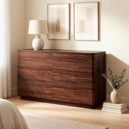 Vista 5 de ACCOHOHO Cómoda moderna de 6 cajones para dormitorio, cómoda de madera de 52 pulgadas de ancho con gran almacenamiento, cómoda sin asas, soporte