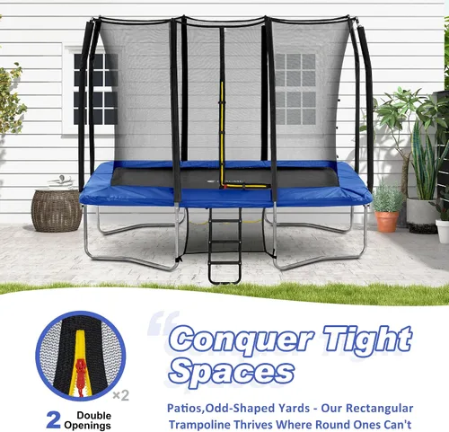 Vista 4 de Exacme Trampolín rectangular de 7 x 10, 8 x 12, 9 x 14 pies, para niños, dobles aberturas de cerramiento, trampolín rectangular pequeño