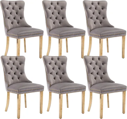 Vista 15 de Juego de 2 sillas de comedor de terciopelo beige, modernas sillas de cocina tapizadas