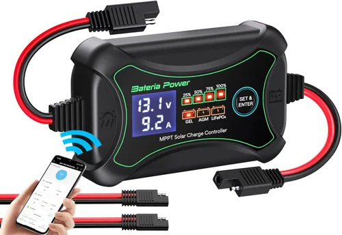 Vista 9 de Bateria Power Controlador de carga solar MPPT de 10 amperios y 12 voltios, controlador de panel solar portátil inteligente, regulador solar