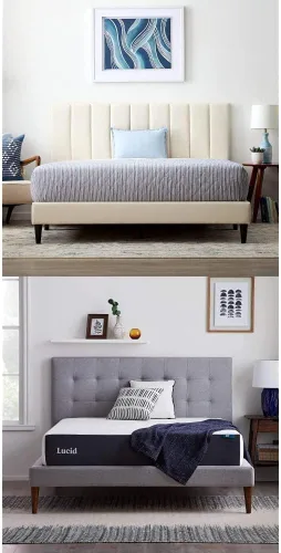 Vista 8 de Lucid - Cama de plataforma tapizada con un cabecero tapizado, de madera resistente, no requiere somier Negro