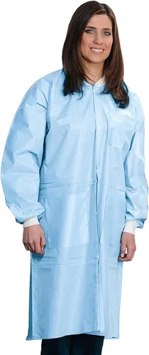 Vista 16 de Medical Nation Abrigos de laboratorio desechables de 1.76 oz/m², abrigo de laboratorio profesional hasta la rodilla, puños de punto, bolsillos Negro
