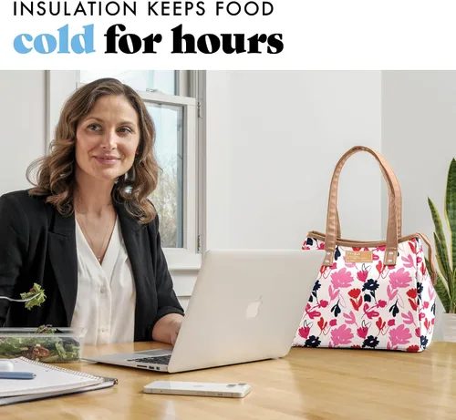Vista 5 de Fit & Fresh Bolsa de almuerzo para mujeres, bolsa de almuerzo aislada para mujeres para el trabajo, a prueba de fugas y resistente a las manchas