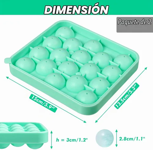 Vista 2 de Webake Paquete de 2 bandejas de cubitos de hielo esféricos, 36 piezas pequeñas redondas de 1.1 pulgadas, moldes de silicona flexibles para cócteles
