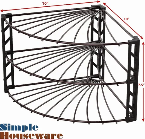 Vista 4 de Simple Houseware - Organizador de estantería esquinera de 3 niveles para encimera, bronce