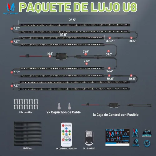 Vista 8 de MICTUNING U8 RGB - Barra de luz LED de brillo bajo, control remoto dual, tira de luz LED multicolor para debajo del cuerpo del auto con carcasa