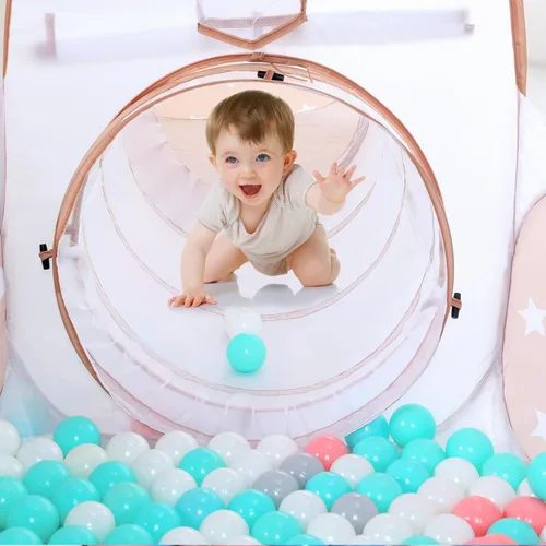 Vista 2 de GeerWest Tienda de campaña 3 en 1 para niños: con pozo de pelotas para bebés y túnel de juego, casa de juegos para interiores y exteriores con túnel