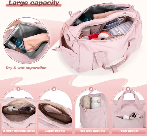 Vista 2 de Pequeña bolsa de gimnasio para mujer, bolsa deportiva de 12 litros con compartimento húmedo, mini bolsa de viaje para entrenamiento y fitness, Rosa