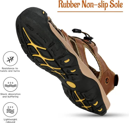 Vista 5 de Mens Sport Sandals Hiking Closed Toe Leather Water Shoes Lightweight Trail Walking Casual Sandals Outdoor