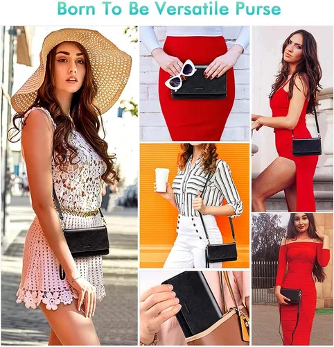 Vista 2 de nuoku Bolso cruzado pequeño para mujer con ranuras para tarjetas RFID, 2 correas