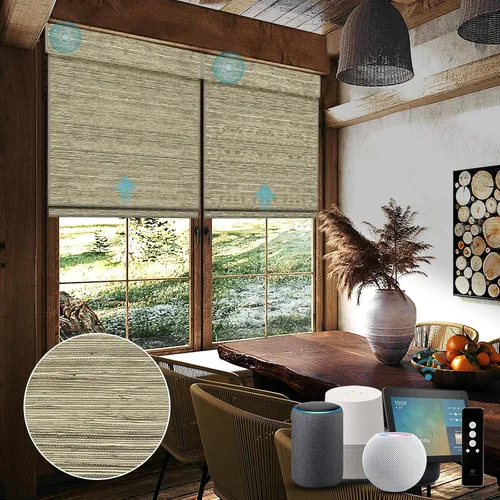 Vista 11 de SmartWings Persianas motorizadas de madera natural tejida para ventanas, persianas romanas eléctricas con control remoto para puertas correderas