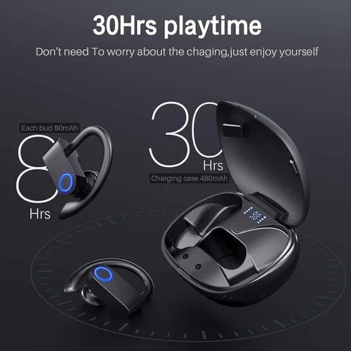 Vista 4 de Auriculares inalámbricos, Bluetooth 5.0 para correr, auriculares estéreo de graves profundos, auriculares deportivos con micrófono integrado