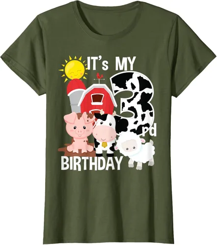 Vista 59 de Camiseta con diseño de animales de granja con texto en inglés "It's My 3rd Birthday" Negro