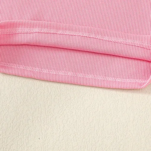 Vista 5 de OPAWO Camisetas de manga larga y corta con volantes para niña, blusa acanalada para niña, ropa para bebé, paquete de 2 unidades de 1 a 6 años