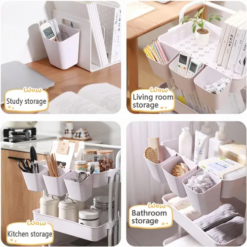 Vista 7 de Paquete de 6 portavasos colgantes para carrito rodante, accesorios, ganchos pequeños para colgar, contenedores de almacenamiento colgantes, Negro
