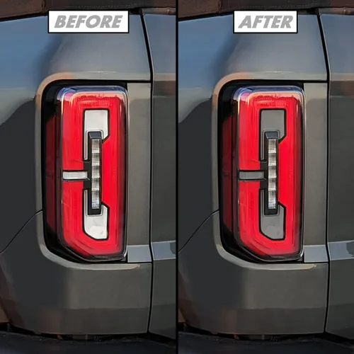 Vista 9 de SlickMod Tinte de humo de vinilo precortado para luz trasera Ford Bronco 2021-2023 (20% humo oscuro, 1. luz trasera)