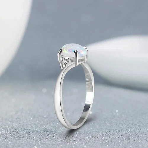 Vista 3 de Exquisito anillo de plata de ley 925 para mujer, corte ovalado, ópalo de fuego, joyería de diamante, regalo de propuesta de cumpleaños, boda