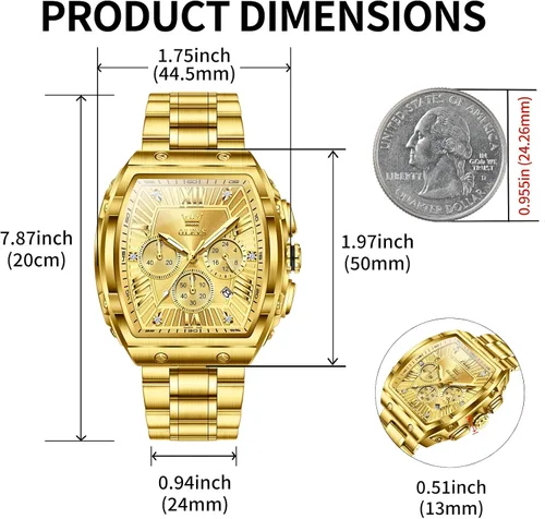 Vista 4 de OLEVS Relojes para Hombres Cronógrafo Impermeable Cara Rectangular Fase Lunar Correa de Acero Inoxidable Relojes de Vestir para Hombres Luminoso