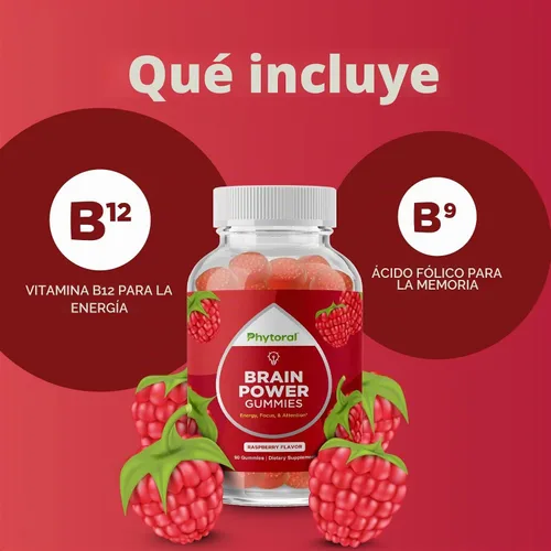 Vista 5 de Brain Gummies - Gomitas de vitamina B12 para concentración y claridad en la memoria, 90