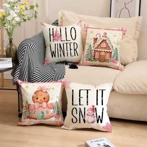 Vista 2 de TyCan Juego de 2 fundas de almohada decorativas de Navidad, diseño de casa de jengibre y niña de jengibre para dormitorio de niños, sala de estar