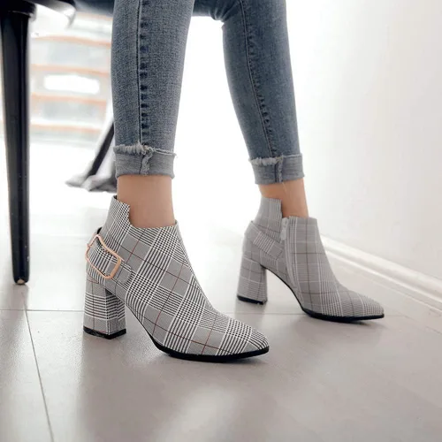 Vista 3 de Heelchic - Botines de tacón grueso con cremallera para mujer