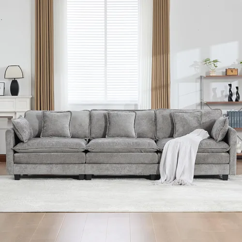 Vista 107 de Sofá seccional modular verde de 111.5", sofás seccionales grandes de 3 plazas para sala de estar, sofá nube oversized de tela chenille con otomana