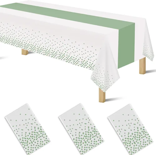 Vista 15 de Manteles de plástico desechables 2 en 1 de 54 x 108 pulgadas, mantel rectangular de cocina con lunares negros y azules, para boda, cumpleaños, baby