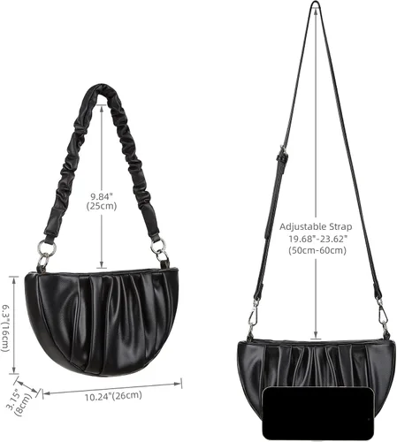 Vista 5 de Bolso bandolera pequeño de cuero para mujer, con cremallera, con 2 correas