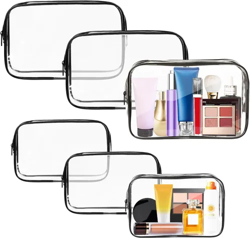 Vista 13 de Bolsa de maquillaje transparente AURUZA, bolsas de aseo portátiles para viajes con cremallera, bolsas organizadoras transparentes aprobadas por