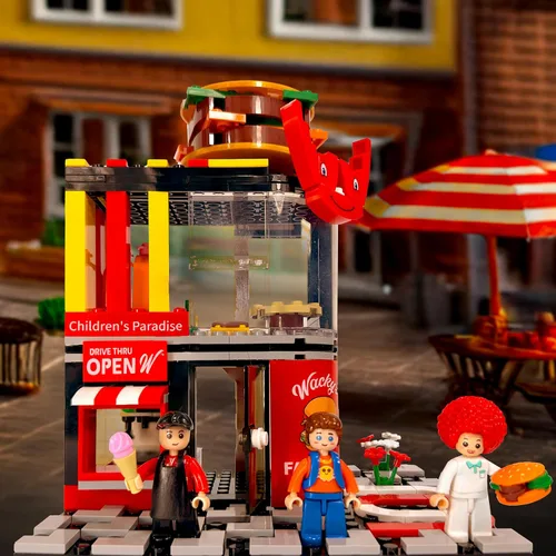 Vista 9 de General Jim's Wacky Burger Modular Fast Food Hamburguesa Conjunto Restaurante Bloques de Construcción Juego de Ladrillos