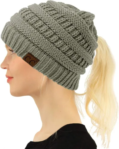 Vista 3 de C.C. Gorro de invierno elástico con cola de caballo y moño desordenado