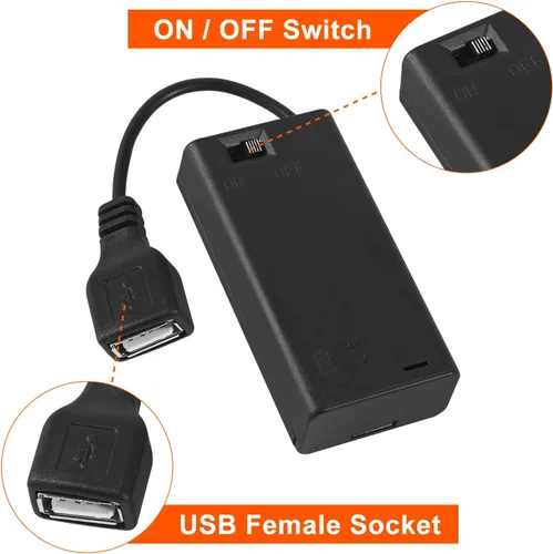 Vista 4 de ACEIRMC 4 piezas 2 AA soporte de batería, USB hembra zócalo 2 AA caja de batería titular con cubierta e interruptor de encendido/apagado