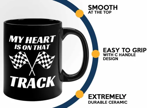Vista 4 de Taza de café Racer de 11 onzas, color negro, On That Track - Fuel Speed Racer Car Guys Circuit Automotriz Racing Boy Regalos para él, papá, hombres