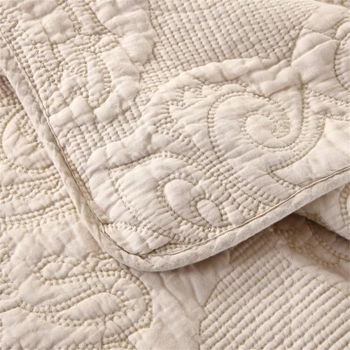 Vista 6 de ABREEZE Juego de colcha de algodón de 3 piezas, tamaño Queen, estampado de cachemira beige, uso en todas las estaciones, cómodos juegos de ropa