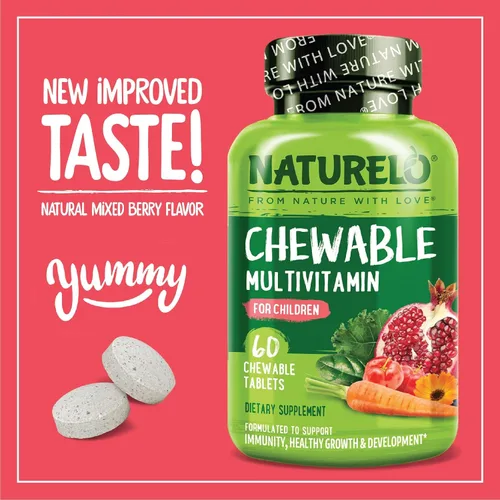 Vista 2 de NATURELO Vitaminas multivitamínicas para niños, mezcla de frutas orgánicas