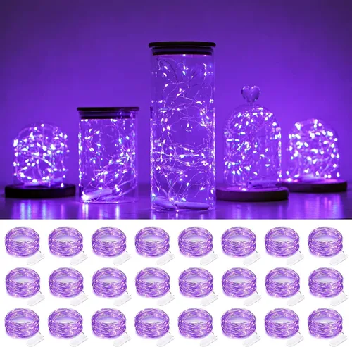 Vista 15 de Paquete de 12 luces de hadas con pilas, 7 pies, 20 luces LED, impermeables, alambre plateado, luces de Navidad para decoración al aire libre, mini