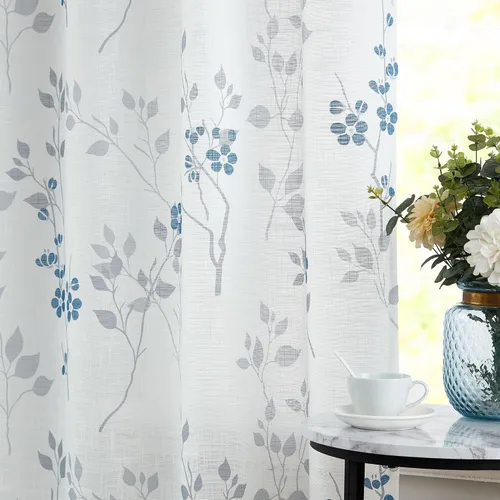 Vista 6 de Beauoop 2 paneles de cortinas semitraslúcidas de lino floral de 54 pulgadas de largo, para sala de estar o dormitorio, cortinas rústicas con textura