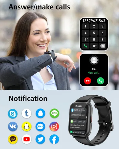 Vista 2 de RUIMEN Relojes inteligentes para hombres y mujeres (respuesta/hacer llamadas, 2 bandas incluidas), reloj inteligente de 1.8 pulgadas para teléfonos