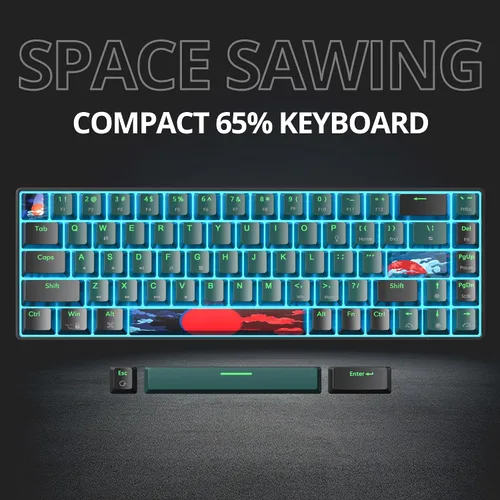 Vista 7 de Teclado para juegos al 60%, teclado mecánico con cable, teclado compacto de 68 teclas con interruptor rojo retroiluminado LED, NKRO para Win PC